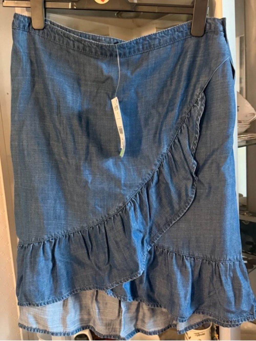 next Chambray Blue Asymmetrical Ruffle Wrap Skirt